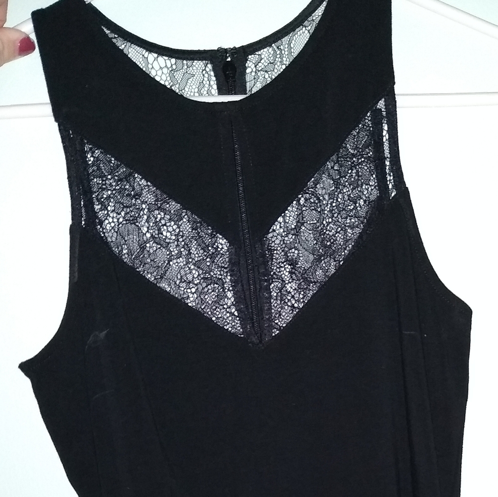 Express - black bodysuit with lace neckline